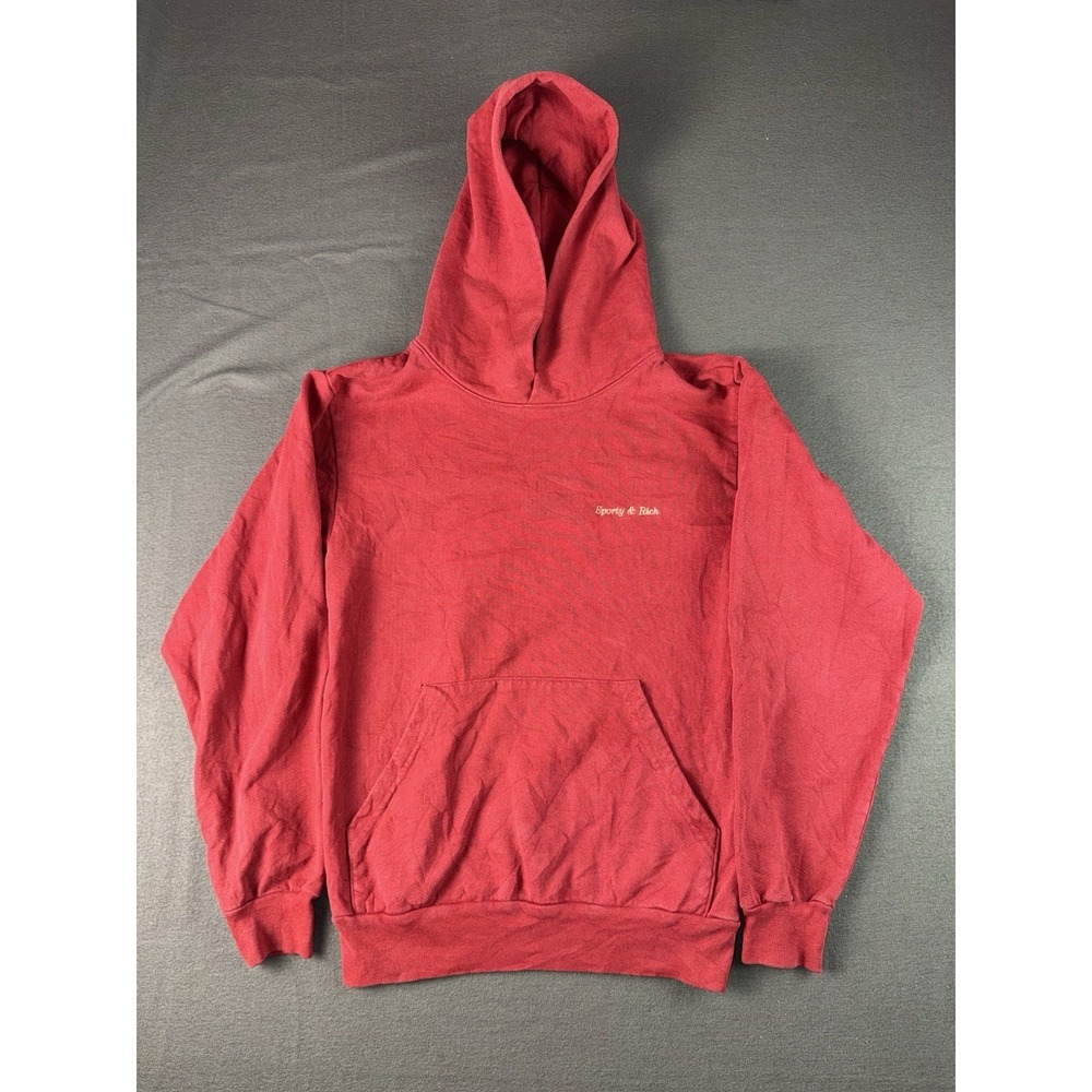 Sporty & Rich Red Hoodie Womens XS Pullover Cotton Made In USA